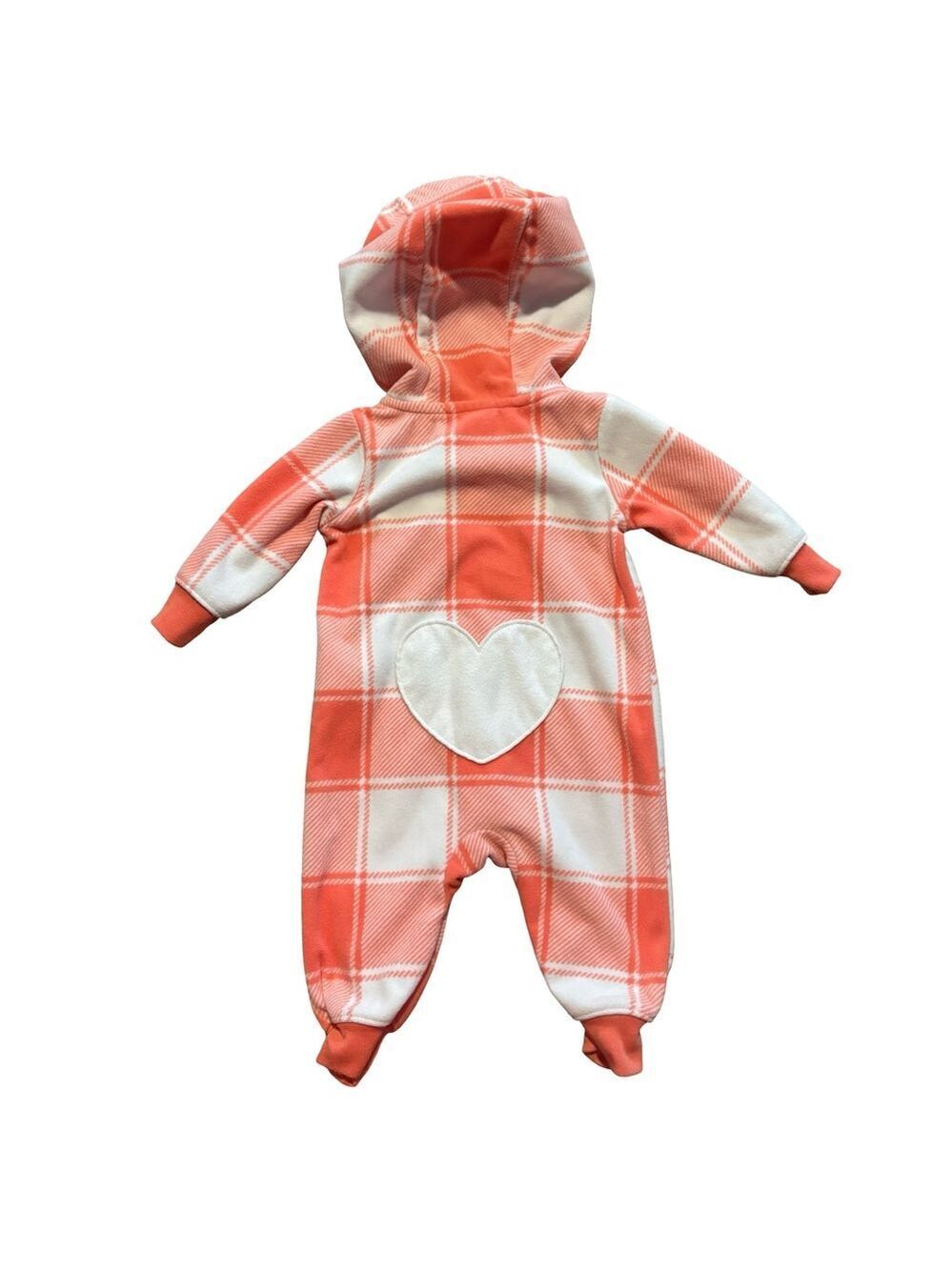 Carter's Coral and White Plaid Hooded Footie Baby Girl 3 months